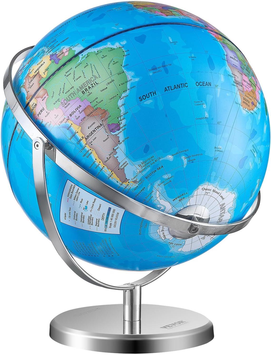 image:imageVEVOR Illuminated World with Stand 13 in3302 mm Educational Earth Globe with Stable Heavy Metal Base HD Printed Map and LED Night Lighting 720 Spinning Globe for Kids Classroom Learning13 Illuminated Globe
