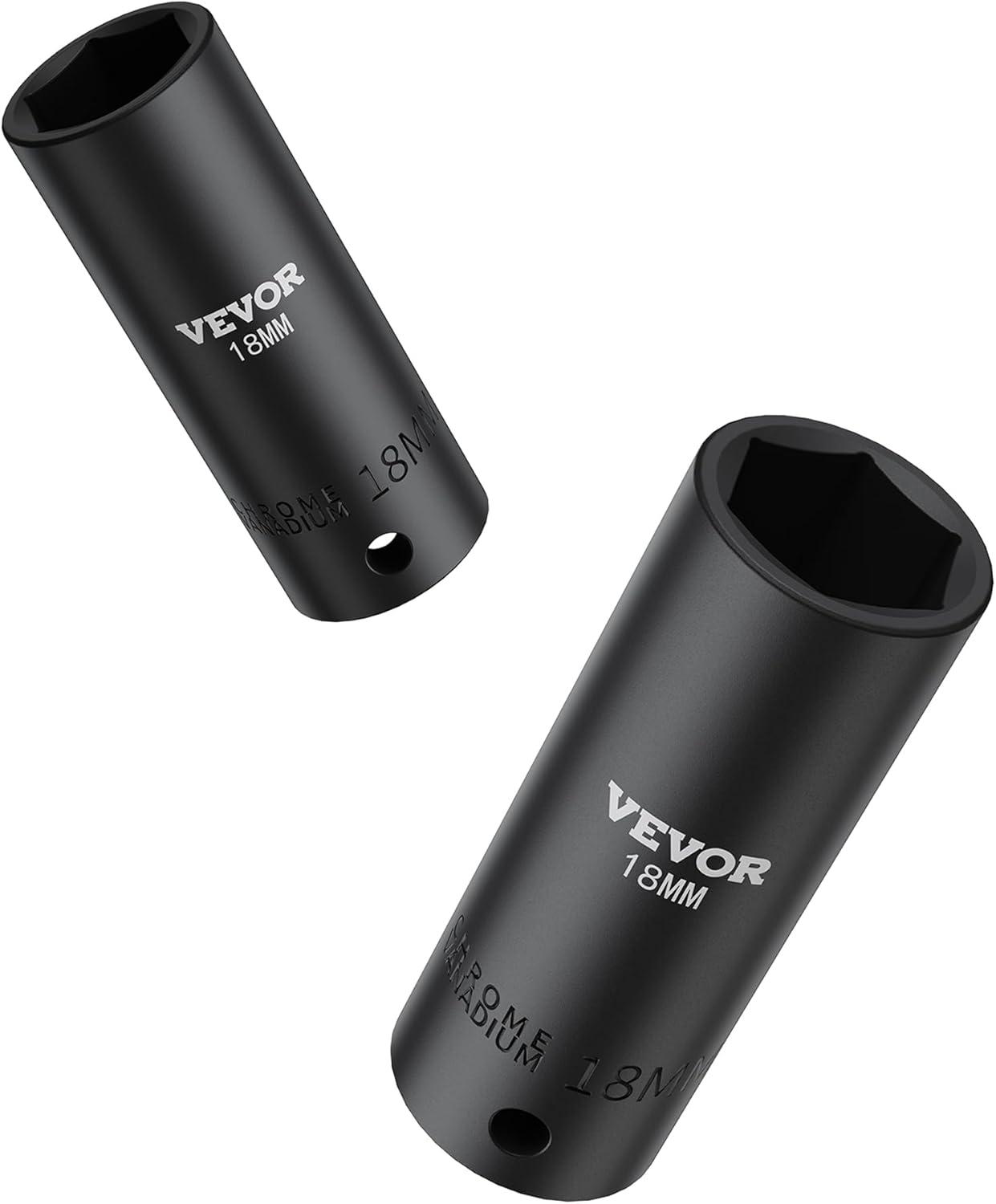 image:imageVEVOR Impact Socket Set 14 Drive 55Piece Deep amp Shallow Socket Set Standard SAE 532 to 916 inch amp Metric 4 to 15 mm Size 6 Point CRV Extension Bar Universal Joint Reducer12 26PCS
