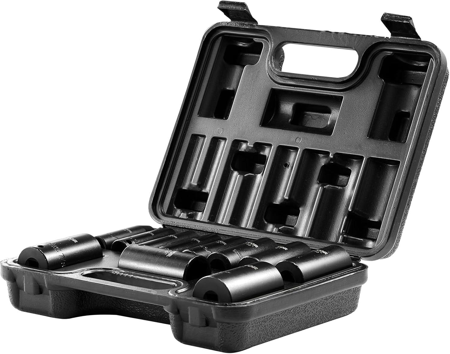 image:imageVEVOR Impact Socket Set 14 Drive 55Piece Deep amp Shallow Socket Set Standard SAE 532 to 916 inch amp Metric 4 to 15 mm Size 6 Point CRV Extension Bar Universal Joint Reducer38 11PCS