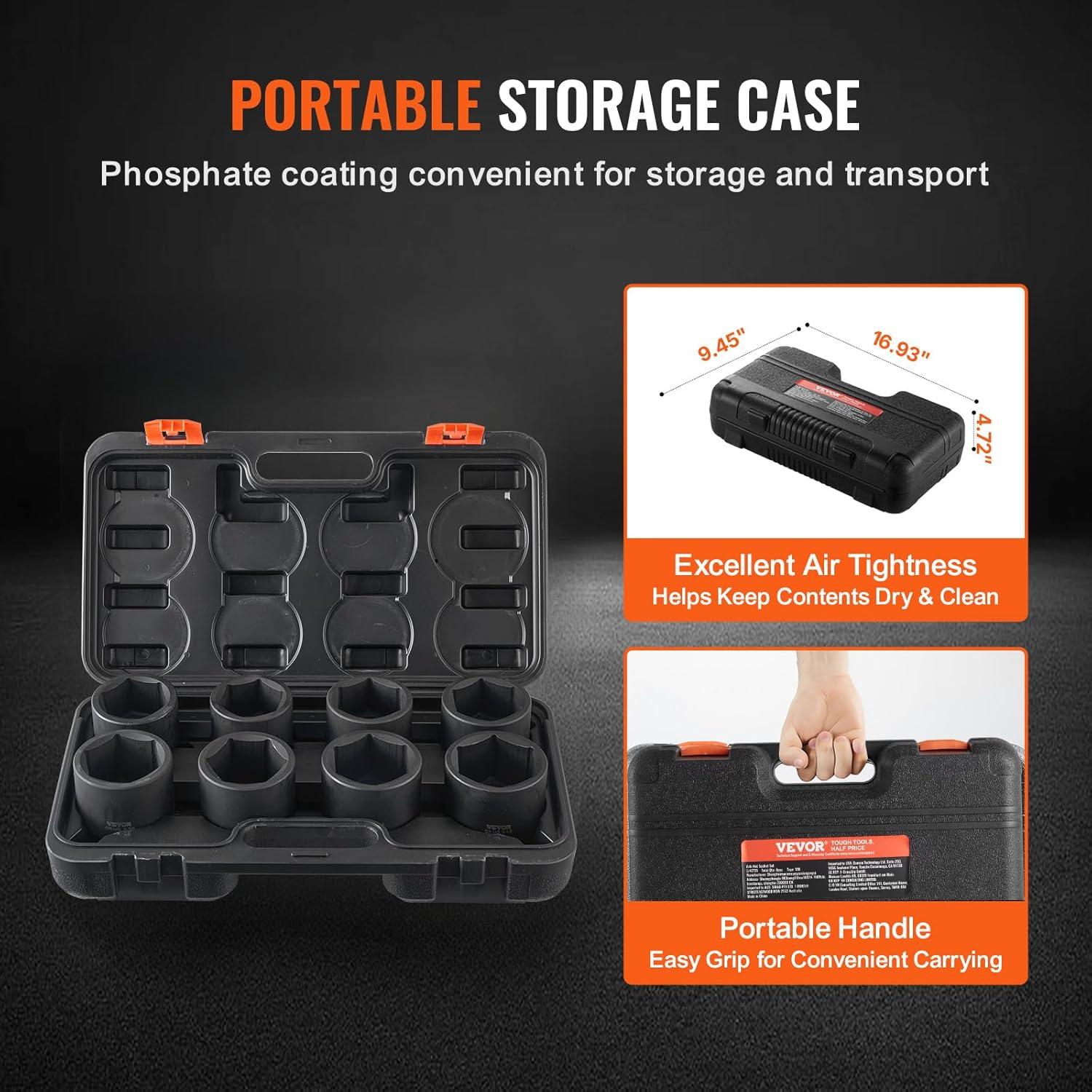 image:imageVEVOR Impact Socket Set 38 Drive 64Piece Standard SAE 516 to 1 inch amp Metric 6 to 24 mm Size Deep amp Shallow 6 Point CRV Ratchet Handle Extension Bars Universal Joint Adapters34 8PCS CRMO