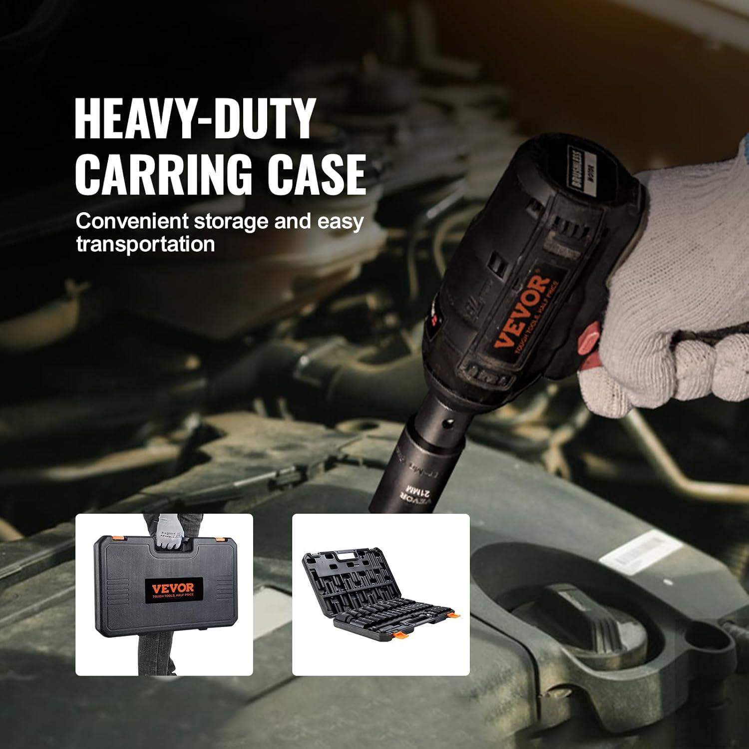 image:imageVEVOR Impact Socket Set 38 Drive 64Piece Standard SAE 516 to 1 inch amp Metric 6 to 24 mm Size Deep amp Shallow 6 Point CRV Ratchet Handle Extension Bars Universal Joint Adapters12 34PCS CRMO