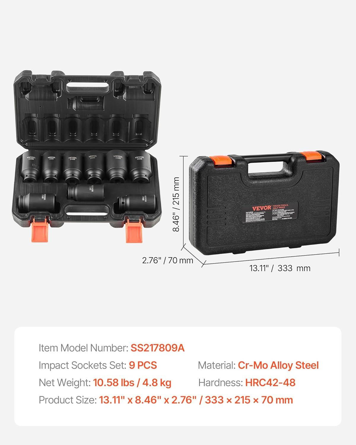image:imageVEVOR Impact Socket Set 38 Drive 64Piece Standard SAE 516 to 1 inch amp Metric 6 to 24 mm Size Deep amp Shallow 6 Point CRV Ratchet Handle Extension Bars Universal Joint Adapters12 9PCS CRMO