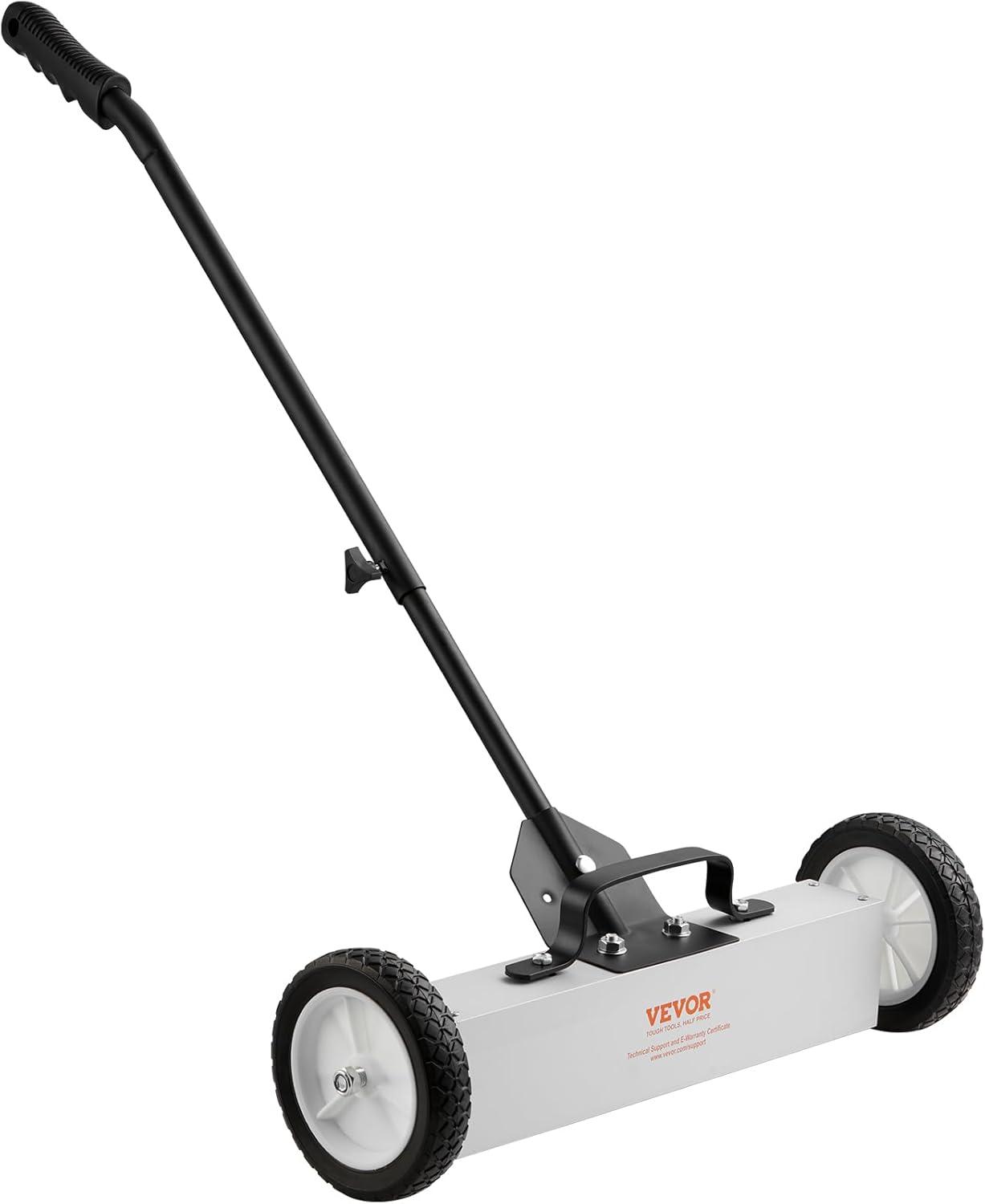 image:imageVEVOR Magnetic Pick Up Sweeper 17inch Heavy Duty Magnet Pickup Lawn Sweeper Roofing Tools 10 Lbs Yard Magnet with Telescoping Holder and Wheels to Pick Up Nails Magnetic Sweeper for Construction18 Inch45LBS