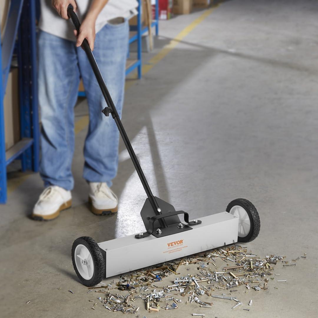 image:imageVEVOR Magnetic Pick Up Sweeper 17inch Heavy Duty Magnet Pickup Lawn Sweeper Roofing Tools 10 Lbs Yard Magnet with Telescoping Holder and Wheels to Pick Up Nails Magnetic Sweeper for Construction24 Inch50LBS