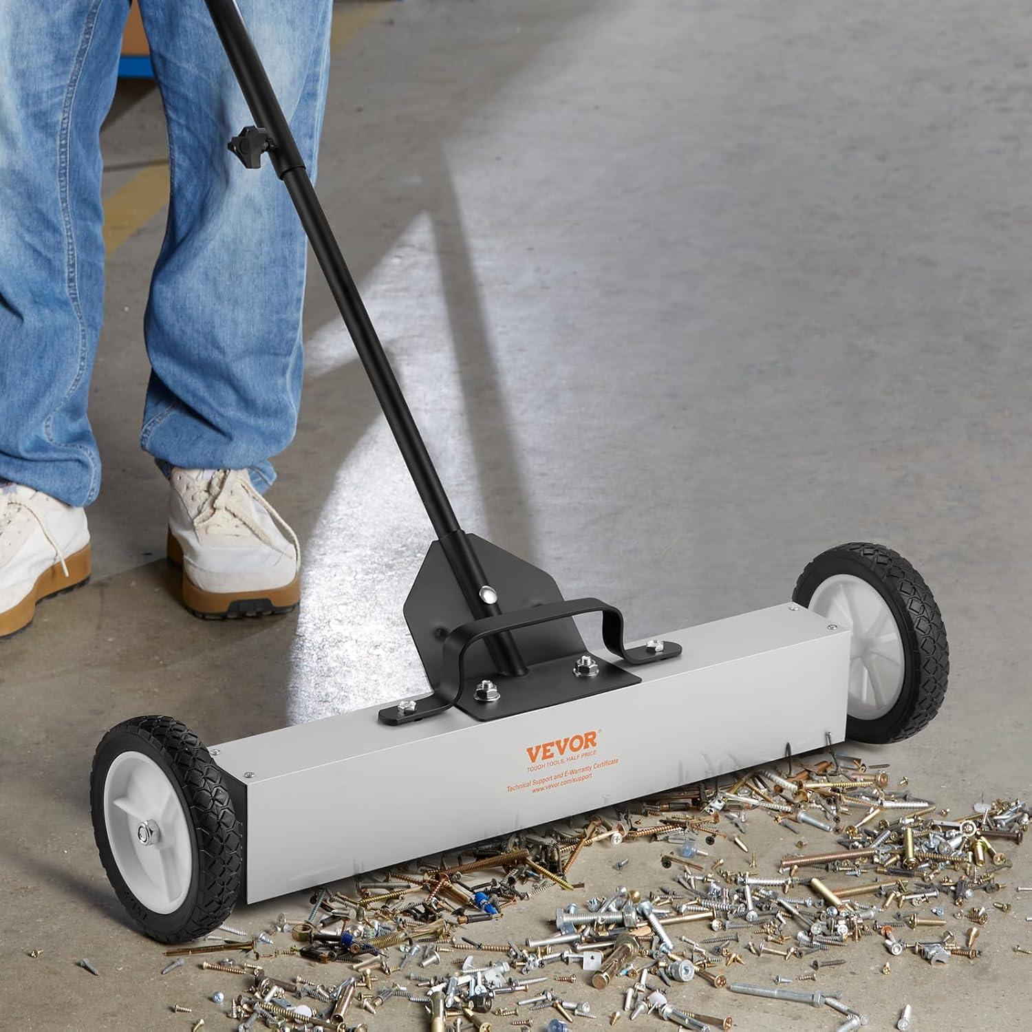 image:imageVEVOR Magnetic Pick Up Sweeper 17inch Heavy Duty Magnet Pickup Lawn Sweeper Roofing Tools 10 Lbs Yard Magnet with Telescoping Holder and Wheels to Pick Up Nails Magnetic Sweeper for Construction24 Inch