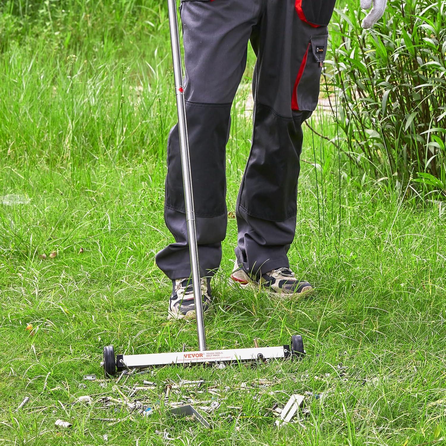 image:imageVEVOR Magnetic Pick Up Sweeper 17inch Heavy Duty Magnet Pickup Lawn Sweeper Roofing Tools 10 Lbs Yard Magnet with Telescoping Holder and Wheels to Pick Up Nails Magnetic Sweeper for Construction17 Inch10LBS