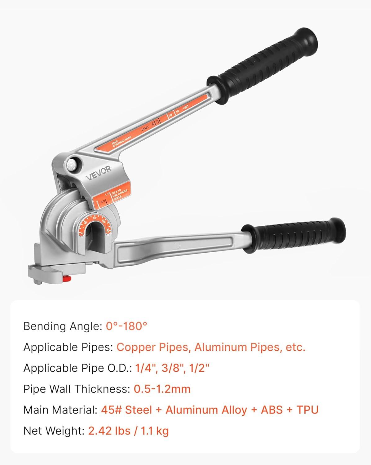 image:imageVEVOR Pipe Tube Bender 14 38 12 OD 3 in 1 Manual Level Tube Bender 180 Copper Aluminum Pipes Bending Tools for HVAC Air Conditioning