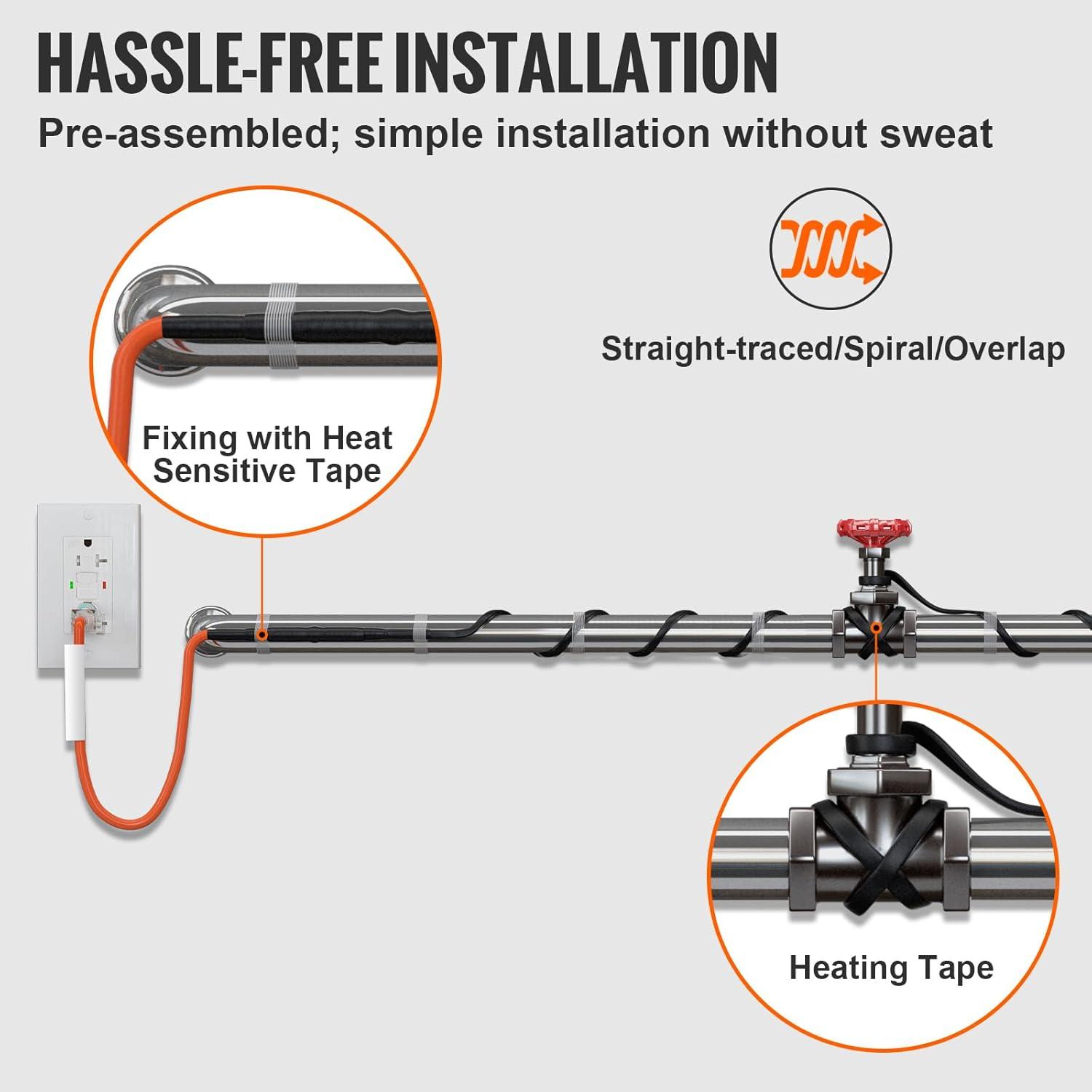 image:imageVEVOR SelfRegulating Pipe Heating Cable 100feet 5Wft Heat Tape for Pipes Freeze Protection Protects PVC Hose Metal and Plastic Pipe from Freezing 120V3FT