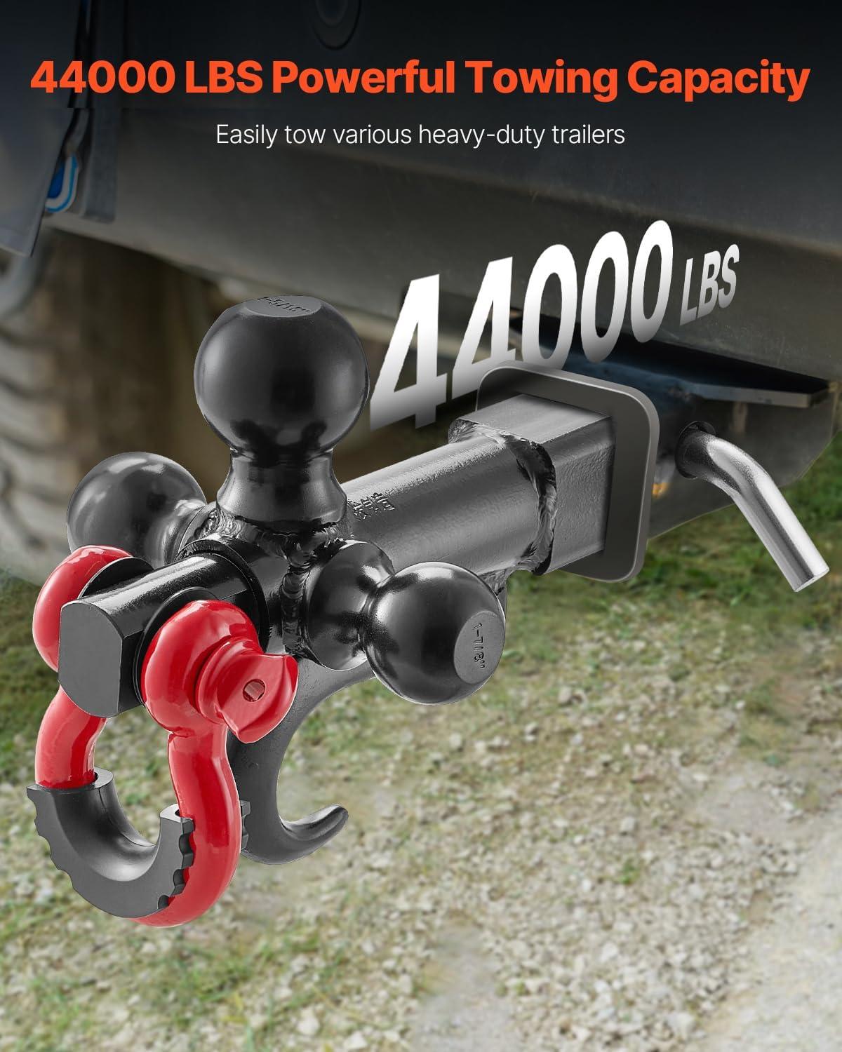 image:imageVEVOR Trailer Hitch TriBall Mount with Hook amp Pin Trailer Ball Size 178 2 and 2516 Fit 2Inch Hitch Receiver Max 10000 lbs Ball Hitch Towing Hitch for RVs SUVs ATVs and TrucksNot Adjustable