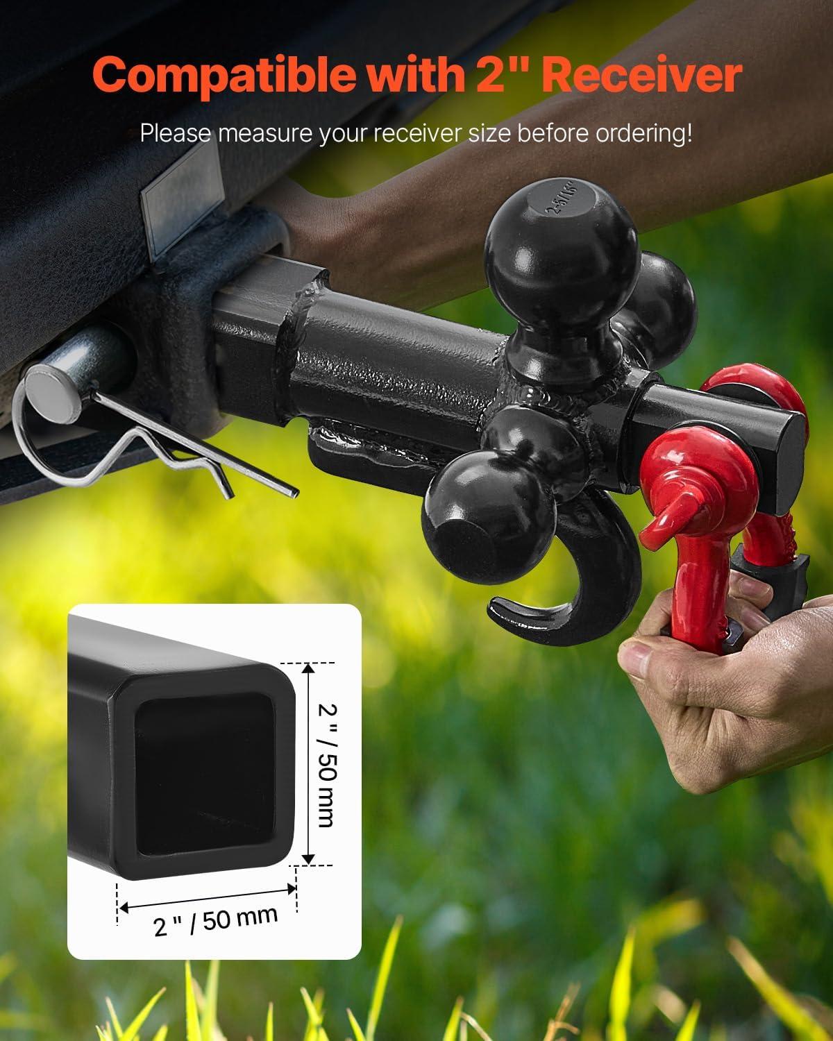 image:imageVEVOR Trailer Hitch TriBall Mount with Hook amp Pin Trailer Ball Size 178 2 and 2516 Fit 2Inch Hitch Receiver Max 10000 lbs Ball Hitch Towing Hitch for RVs SUVs ATVs and TrucksNot Adjustable