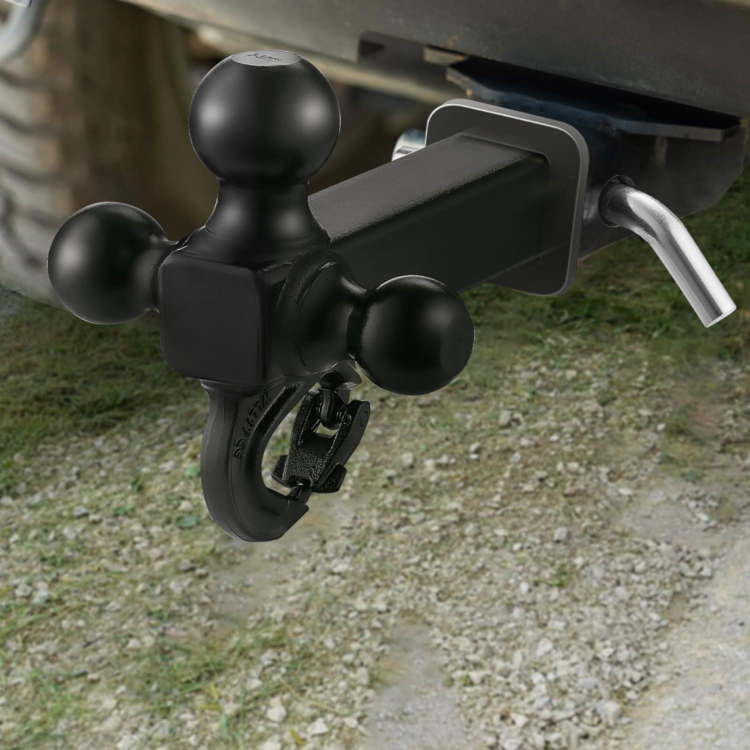 image:imageVEVOR Trailer Hitch TriBall Mount with Hook amp Pin Trailer Ball Size 178 2 and 2516 Fit 2Inch Hitch Receiver Max 10000 lbs Ball Hitch Towing Hitch for RVs SUVs ATVs and TrucksNot Adjustable