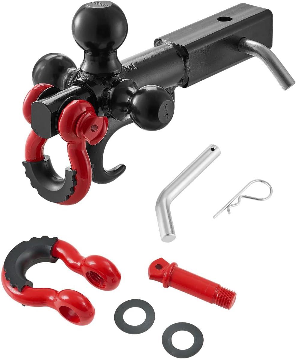 image:imageVEVOR Trailer Hitch TriBall Mount with Hook amp Pin Trailer Ball Size 178 2 and 2516 Fit 2Inch Hitch Receiver Max 10000 lbs Ball Hitch Towing Hitch for RVs SUVs ATVs and TrucksNot Adjustable