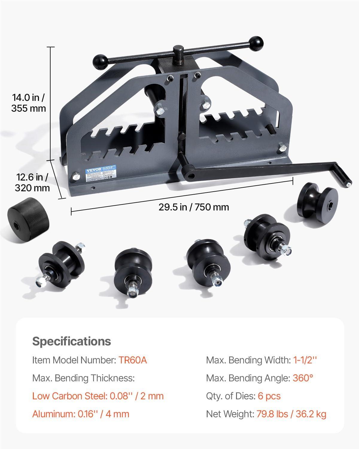 image:imageVEVOR Tube Roller Bender Max 112 Manual Tube Pipe Roller Bender with 6 Dies 360 Copper Aluminum Pipe Bending Tool for Square Round Tube amp Flat Bar Ideal for HVAC Air Conditioning Auto RepairCopper Aluminum Pipe Bender