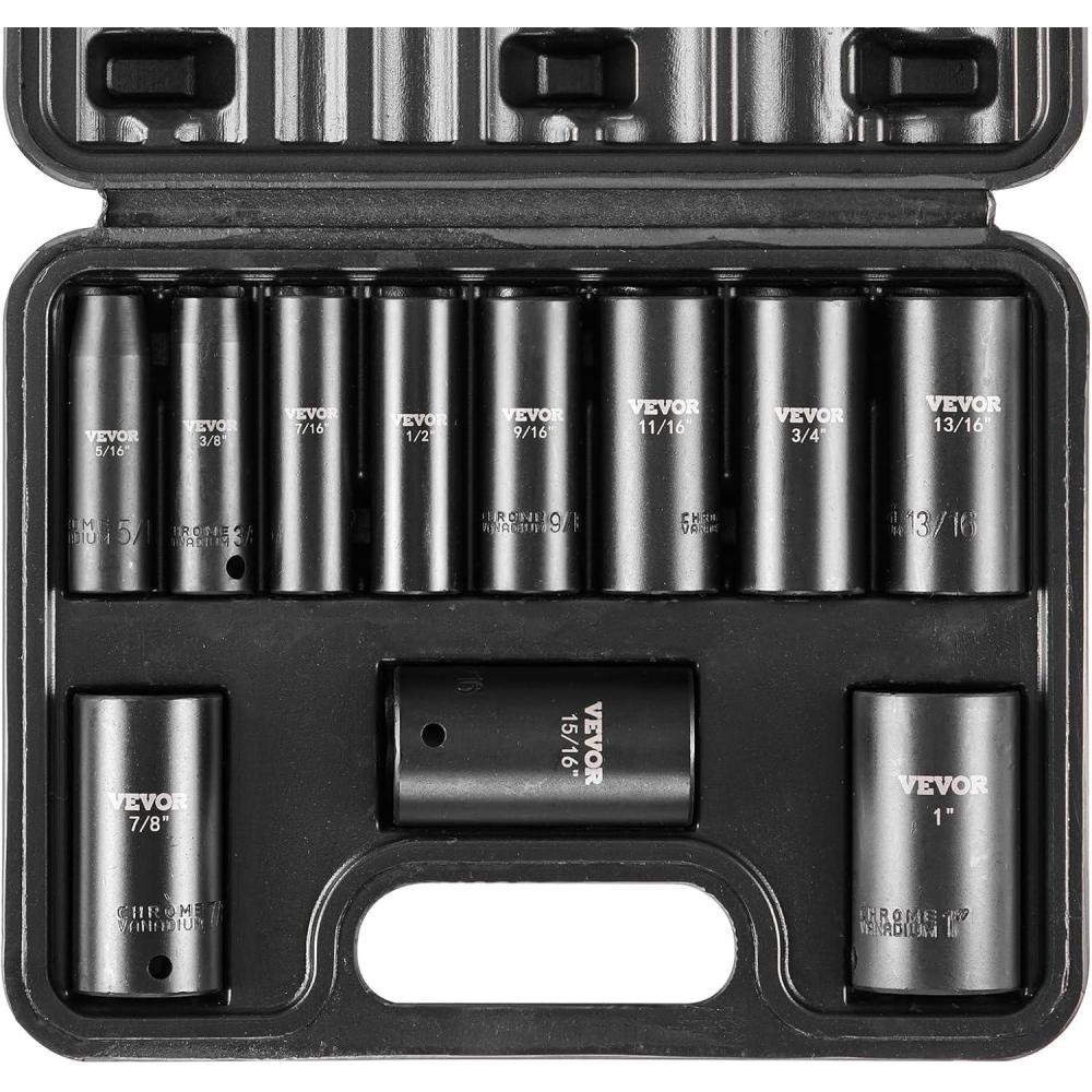 image:imageVEVOR 12 Drive Impact Socket Set 13 Piece Deep Socket Set Metric 1024mm 6 Point CRV Alloy Steel for Auto Repair EasytoRead Size Markings Rugged Construction Includes Storage Case38 11PCS