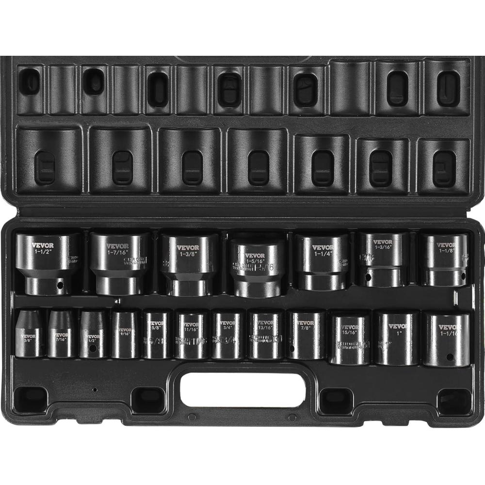 image:imageVEVOR 12 Drive Impact Socket Set 13 Piece Deep Socket Set Metric 1024mm 6 Point CRV Alloy Steel for Auto Repair EasytoRead Size Markings Rugged Construction Includes Storage Case12 19PCS