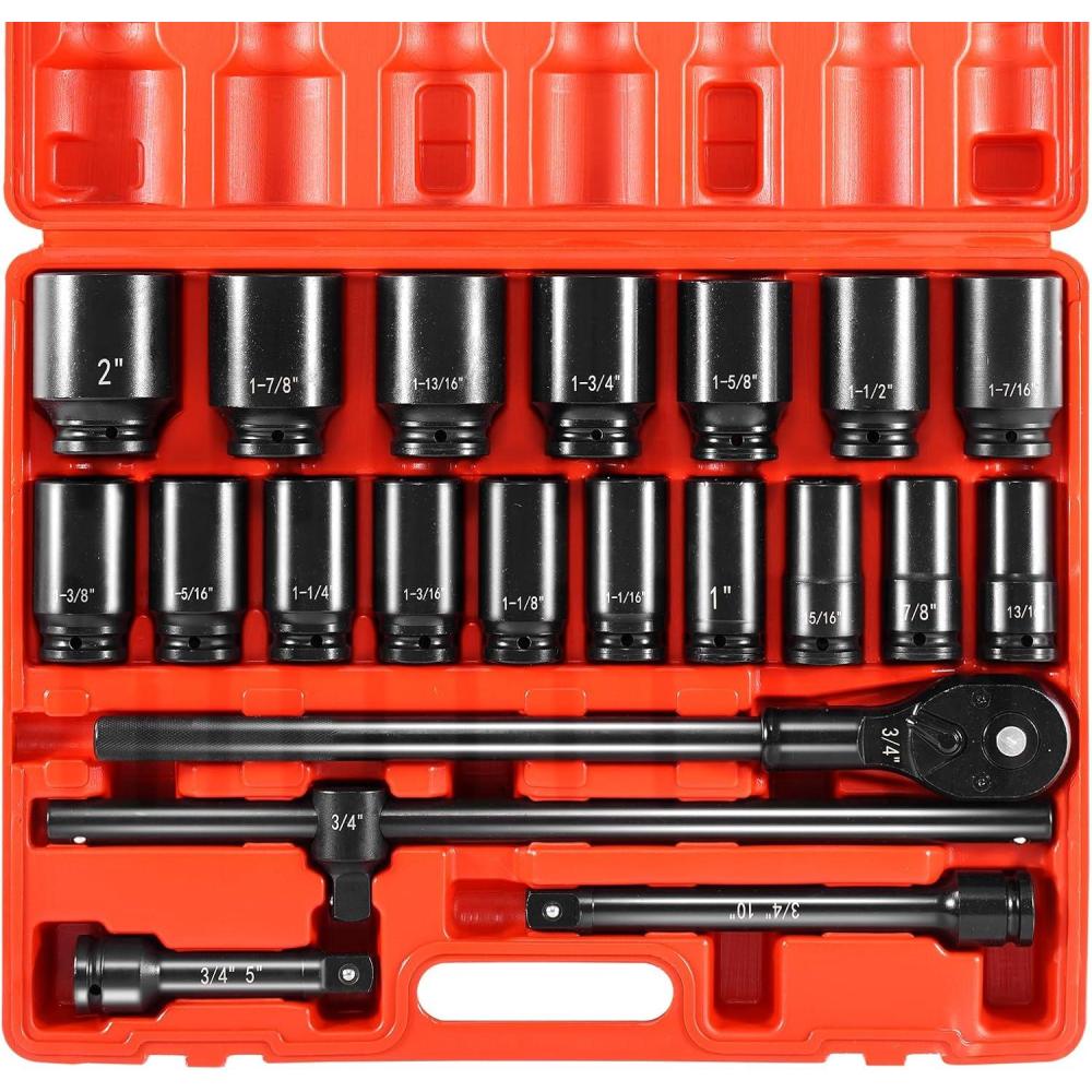 image:imageVEVOR 96 Piece 38 Drive Impact Socket Wrench and Bit Set SAE 516 to 34 amp Metric 8 to 22 mm CRV Deep amp Shallow 6 Point Ratchet Universal Joint Bit Holder Adapters Spark Plug Socket34 22PCS