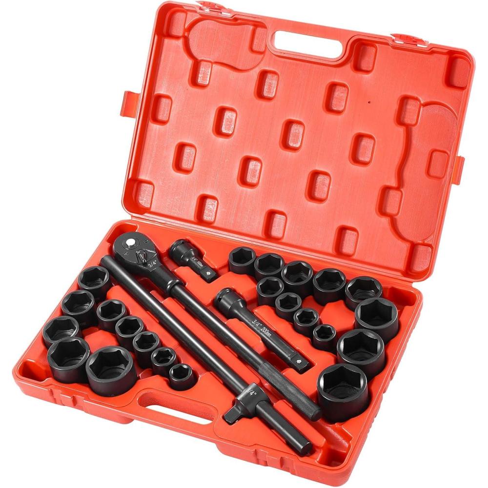 image:imageVEVOR 96 Piece 38 Drive Impact Socket Wrench and Bit Set SAE 516 to 34 amp Metric 8 to 22 mm CRV Deep amp Shallow 6 Point Ratchet Universal Joint Bit Holder Adapters Spark Plug Socket34 27PCS