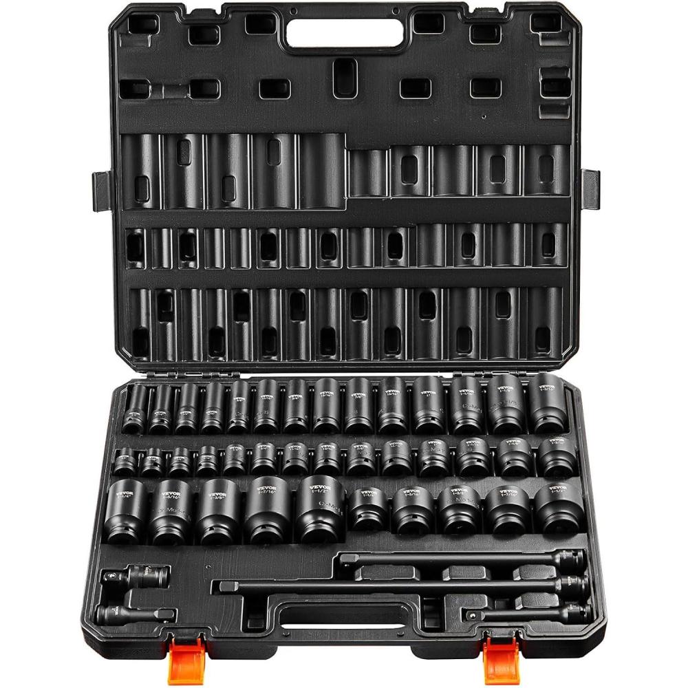 image:imageVEVOR 96 Piece 38 Drive Impact Socket Wrench and Bit Set SAE 516 to 34 amp Metric 8 to 22 mm CRV Deep amp Shallow 6 Point Ratchet Universal Joint Bit Holder Adapters Spark Plug Socket12 43PCS CRMO