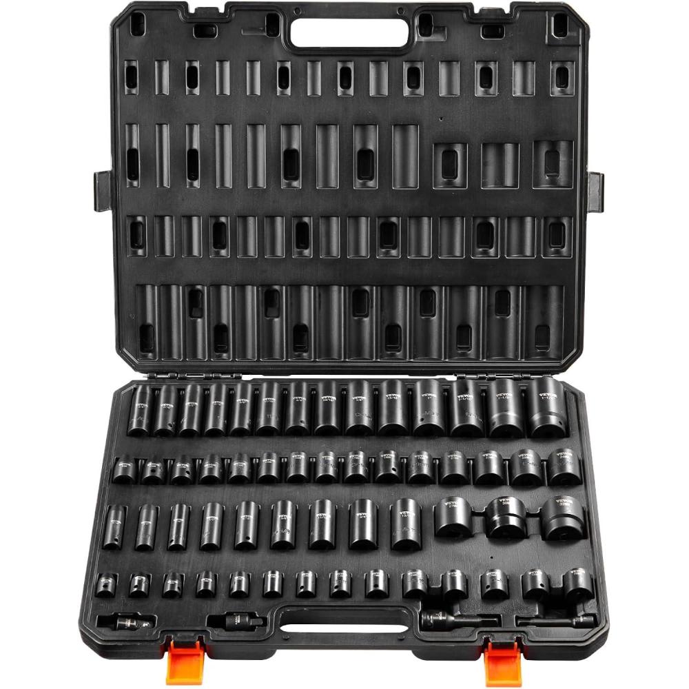 image:imageVEVOR 96 Piece 38 Drive Impact Socket Wrench and Bit Set SAE 516 to 34 amp Metric 8 to 22 mm CRV Deep amp Shallow 6 Point Ratchet Universal Joint Bit Holder Adapters Spark Plug Socket12 38 59PCS CRMO