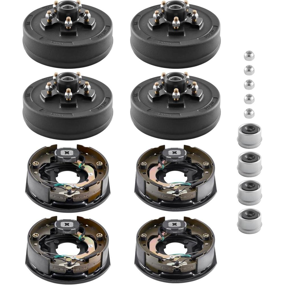 image:imageVEVOR Electric Trailer Brake Assembly 10 x 214 1 Pair SelfAdjusting Electric Brakes Kit for 3500 lbs Axle 4Hole Mounting Backing Plates for Brake System Part Replacement 1 Right 1 Left4 Brakes 4 Brake Drums