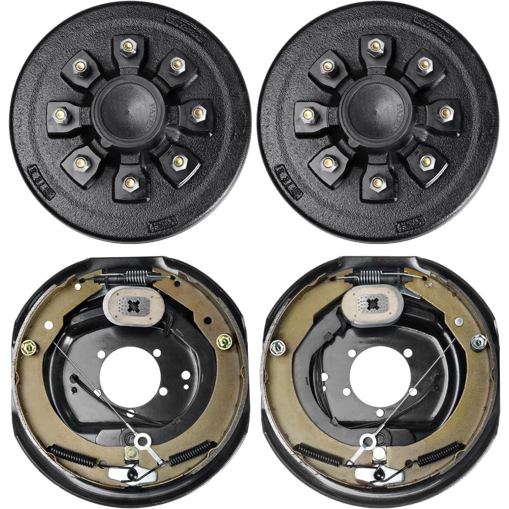 image:imageVEVOR Electric Trailer Brake Assembly 12 x 2 1 Pair SelfAdjusting Electric Brakes Kit for 7000 lbs Axle 5Hole Mounting Backing Plates for Braking System Part Replacement 1 Right 1 Left2 Brakes 2 Brake Drums