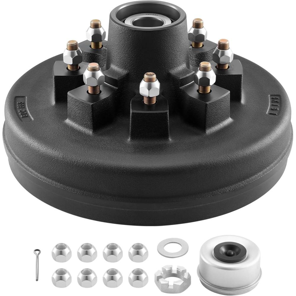 image:imageVEVOR Electric Trailer Brake Assembly 12 x 2 1 Pair SelfAdjusting Electric Brakes Kit for 7000 lbs Axle 5Hole Mounting Backing Plates for Braking System Part Replacement 1 Right 1 Left1 Brake Drums