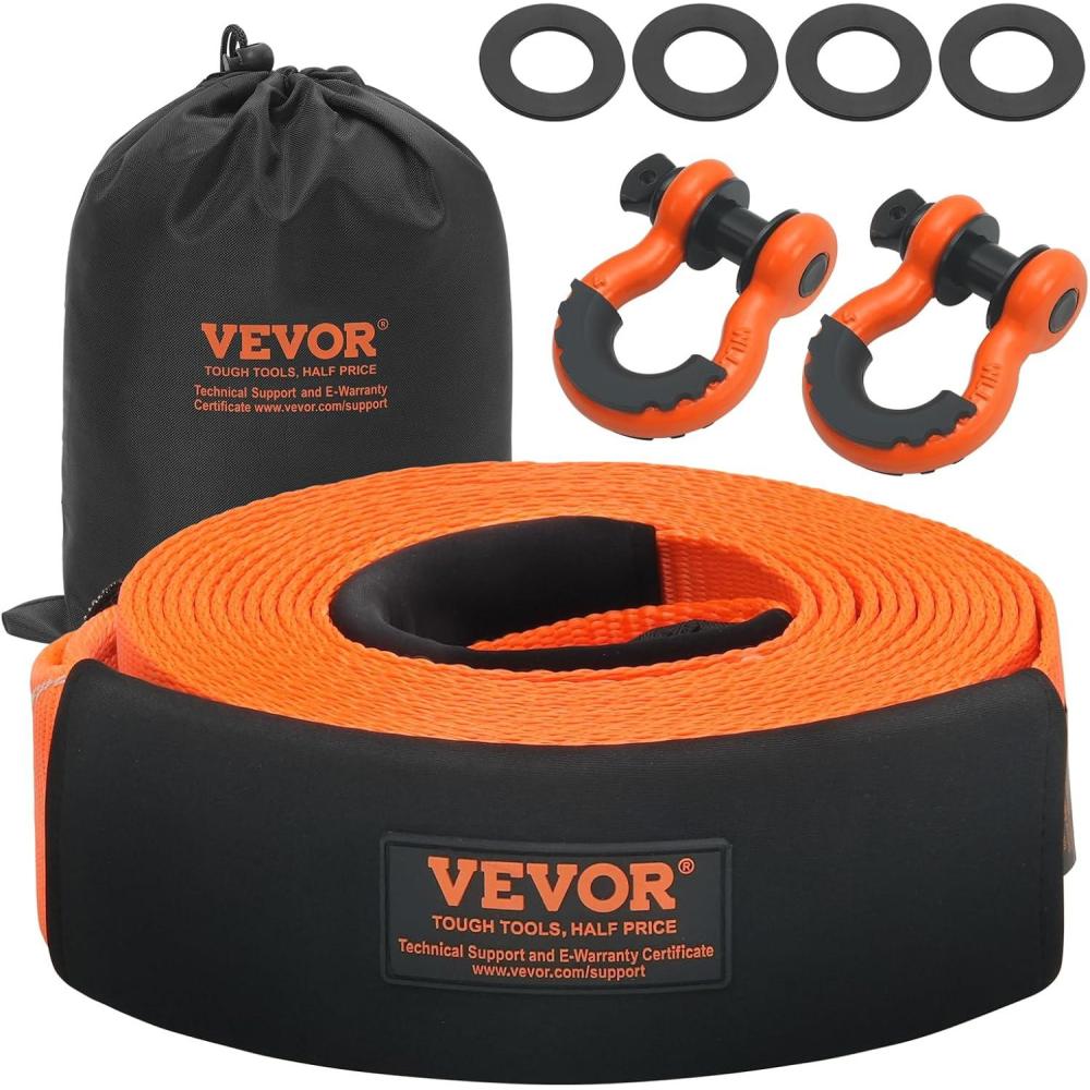 image:imageVEVOR Heavy Duty Tow Strap Recovery Kit 3 x 30 ft MBS36000 lbs Tree Saver Winch Strap Triple Reinforced Loop amp Protective Sleeves amp Storage Bag 34 DRing Shackles for Truck Jeep SUV ATV34 D Ring Shackles 2pcs