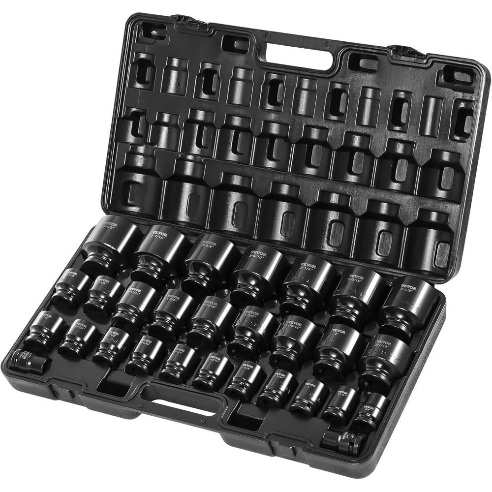 image:imageVEVOR Impact Socket Set 38 Drive 64Piece Standard SAE 516 to 1 inch amp Metric 6 to 24 mm Size Deep amp Shallow 6 Point CRV Ratchet Handle Extension Bars Universal Joint Adapters34 29PCS CRMO