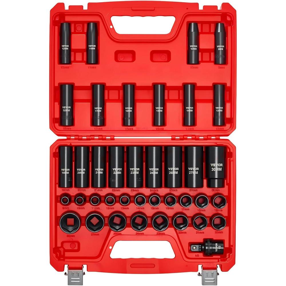 image:imageVEVOR Impact Socket Set 38 Drive 64Piece Standard SAE 516 to 1 inch amp Metric 6 to 24 mm Size Deep amp Shallow 6 Point CRV Ratchet Handle Extension Bars Universal Joint Adapters12 39 PCS