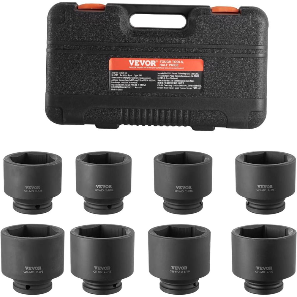 image:imageVEVOR Impact Socket Set 38 Drive 64Piece Standard SAE 516 to 1 inch amp Metric 6 to 24 mm Size Deep amp Shallow 6 Point CRV Ratchet Handle Extension Bars Universal Joint Adapters34 8PCS CRMO