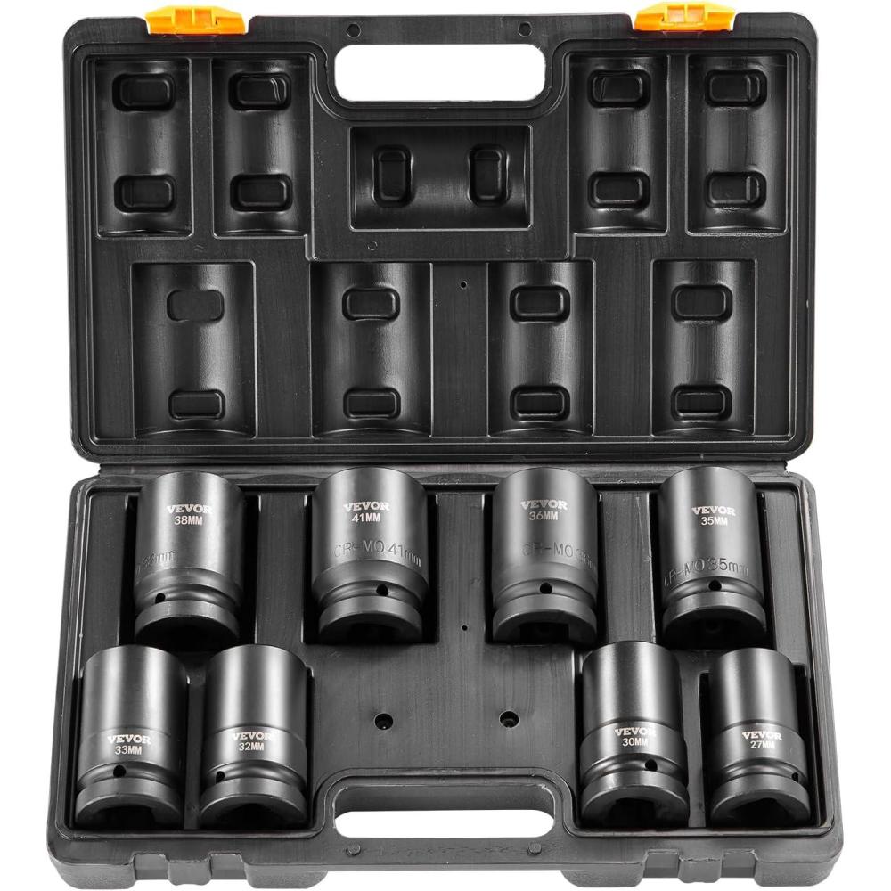 image:imageVEVOR Impact Socket Set 38 Drive 64Piece Standard SAE 516 to 1 inch amp Metric 6 to 24 mm Size Deep amp Shallow 6 Point CRV Ratchet Handle Extension Bars Universal Joint Adapters1 8PCS CRMO