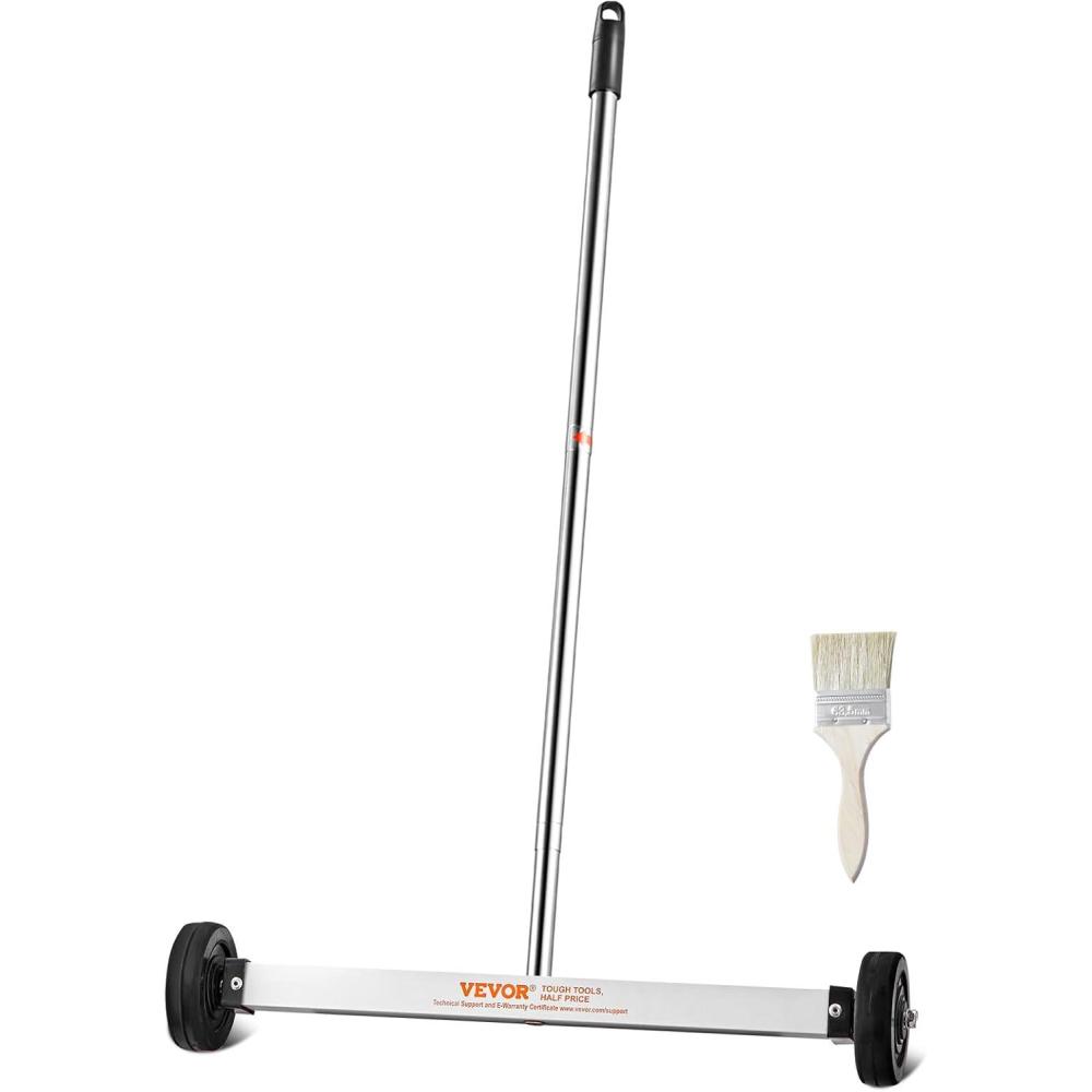 image:imageVEVOR Magnetic Pick Up Sweeper 17inch Heavy Duty Magnet Pickup Lawn Sweeper Roofing Tools 10 Lbs Yard Magnet with Telescoping Holder and Wheels to Pick Up Nails Magnetic Sweeper for Construction17 Inch10LBS