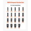 VEVOR 1/2″ Drive Impact Socket Set, 13 Piece Deep Socket Set Metric 10-24mm, 6 Point CR-V Alloy Steel for Auto Repair, Easy-to-Read Size Markings, Rugged Construction, Includes Storage Case(1/2″ 19PCS Deep)