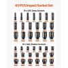 VEVOR 96 Piece 3/8″ Drive Impact Socket Wrench and Bit Set, SAE (5/16″ to 3/4″) & Metric (8 to 22 mm), CR-V, Deep & Shallow, 6 Point, Ratchet, Universal Joint, Bit Holder, Adapters, Spark Plug Socket(1/2″ 43PCS CR-MO)
