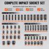 VEVOR 96 Piece 3/8″ Drive Impact Socket Wrench and Bit Set, SAE (5/16″ to 3/4″) & Metric (8 to 22 mm), CR-V, Deep & Shallow, 6 Point, Ratchet, Universal Joint, Bit Holder, Adapters, Spark Plug Socket(1/2″ & 3/8″ 59PCS CR-MO)