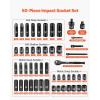 VEVOR Impact Socket Set 1/4″ Drive, 55-Piece Deep & Shallow Socket Set Standard SAE (5/32 to 9/16 inch) & Metric (4 to 15 mm) Size, 6 Point, CR-V, Extension Bar, Universal Joint, Reducer(3/8″ 50 PCS)