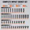 VEVOR Impact Socket Set 1/4″ Drive, 55-Piece Deep & Shallow Socket Set Standard SAE (5/32 to 9/16 inch) & Metric (4 to 15 mm) Size, 6 Point, CR-V, Extension Bar, Universal Joint, Reducer(1/4″ 55PCS)