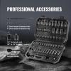 VEVOR Impact Socket Set 1/4″ Drive, 55-Piece Deep & Shallow Socket Set Standard SAE (5/32 to 9/16 inch) & Metric (4 to 15 mm) Size, 6 Point, CR-V, Extension Bar, Universal Joint, Reducer(1/4″ 55PCS)