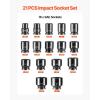 VEVOR Impact Socket Set 1/4″ Drive, 55-Piece Deep & Shallow Socket Set Standard SAE (5/32 to 9/16 inch) & Metric (4 to 15 mm) Size, 6 Point, CR-V, Extension Bar, Universal Joint, Reducer(3/4″ 21PCS)