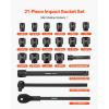 VEVOR Impact Socket Set 3/8″ Drive, 64-Piece Standard SAE (5/16 to 1 inch) & Metric (6 to 24 mm) Size, Deep & Shallow, 6 Point, CR-V, Ratchet Handle, Extension Bars, Universal Joint, Adapters(1″ 21 PCS)