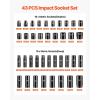 VEVOR Impact Socket Set 3/8″ Drive, 64-Piece Standard SAE (5/16 to 1 inch) & Metric (6 to 24 mm) Size, Deep & Shallow, 6 Point, CR-V, Ratchet Handle, Extension Bars, Universal Joint, Adapters(1/2″ 43PCS)