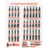 VEVOR Impact Socket Set 3/8″ Drive, 64-Piece Standard SAE (5/16 to 1 inch) & Metric (6 to 24 mm) Size, Deep & Shallow, 6 Point, CR-V, Ratchet Handle, Extension Bars, Universal Joint, Adapters(3/8″ 67 PCS Swivel CR-MO)