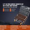 VEVOR Impact Socket Set 3/8″ Drive, 64-Piece Standard SAE (5/16 to 1 inch) & Metric (6 to 24 mm) Size, Deep & Shallow, 6 Point, CR-V, Ratchet Handle, Extension Bars, Universal Joint, Adapters(1/2″ 65PCS)