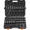 VEVOR 96 Piece 3/8″ Drive Impact Socket Wrench and Bit Set, SAE (5/16″ to 3/4″) & Metric (8 to 22 mm), CR-V, Deep & Shallow, 6 Point, Ratchet, Universal Joint, Bit Holder, Adapters, Spark Plug Socket(1/2″ 43PCS CR-MO)