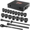 VEVOR Impact Socket Set 3/8″ Drive, 64-Piece Standard SAE (5/16 to 1 inch) & Metric (6 to 24 mm) Size, Deep & Shallow, 6 Point, CR-V, Ratchet Handle, Extension Bars, Universal Joint, Adapters(1″ 21 PCS)