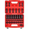 VEVOR Impact Socket Set 3/8″ Drive, 64-Piece Standard SAE (5/16 to 1 inch) & Metric (6 to 24 mm) Size, Deep & Shallow, 6 Point, CR-V, Ratchet Handle, Extension Bars, Universal Joint, Adapters(1/2″ 39 PCS)