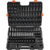 VEVOR Impact Socket Set 3/8″ Drive, 64-Piece Standard SAE (5/16 to 1 inch) & Metric (6 to 24 mm) Size, Deep & Shallow, 6 Point, CR-V, Ratchet Handle, Extension Bars, Universal Joint, Adapters(1/2″ & 3/8″ 130PCS CR-MO)