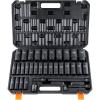 VEVOR Impact Socket Set 3/8″ Drive, 64-Piece Standard SAE (5/16 to 1 inch) & Metric (6 to 24 mm) Size, Deep & Shallow, 6 Point, CR-V, Ratchet Handle, Extension Bars, Universal Joint, Adapters(1/2″ 34PCS CR-MO)