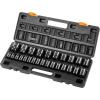 VEVOR Impact Socket Set 3/8″ Drive, 64-Piece Standard SAE (5/16 to 1 inch) & Metric (6 to 24 mm) Size, Deep & Shallow, 6 Point, CR-V, Ratchet Handle, Extension Bars, Universal Joint, Adapters(1/2″ 26PCS)