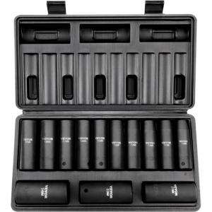 VEVOR 1/2″ Drive Impact Socket Set, 13 Piece Deep Socket Set Metric 10-24mm, 6 Point CR-V Alloy Steel for Auto Repair, Easy-to-Read Size Markings, Rugged Construction, Includes Storage Case(1/2″ 13PCS)
